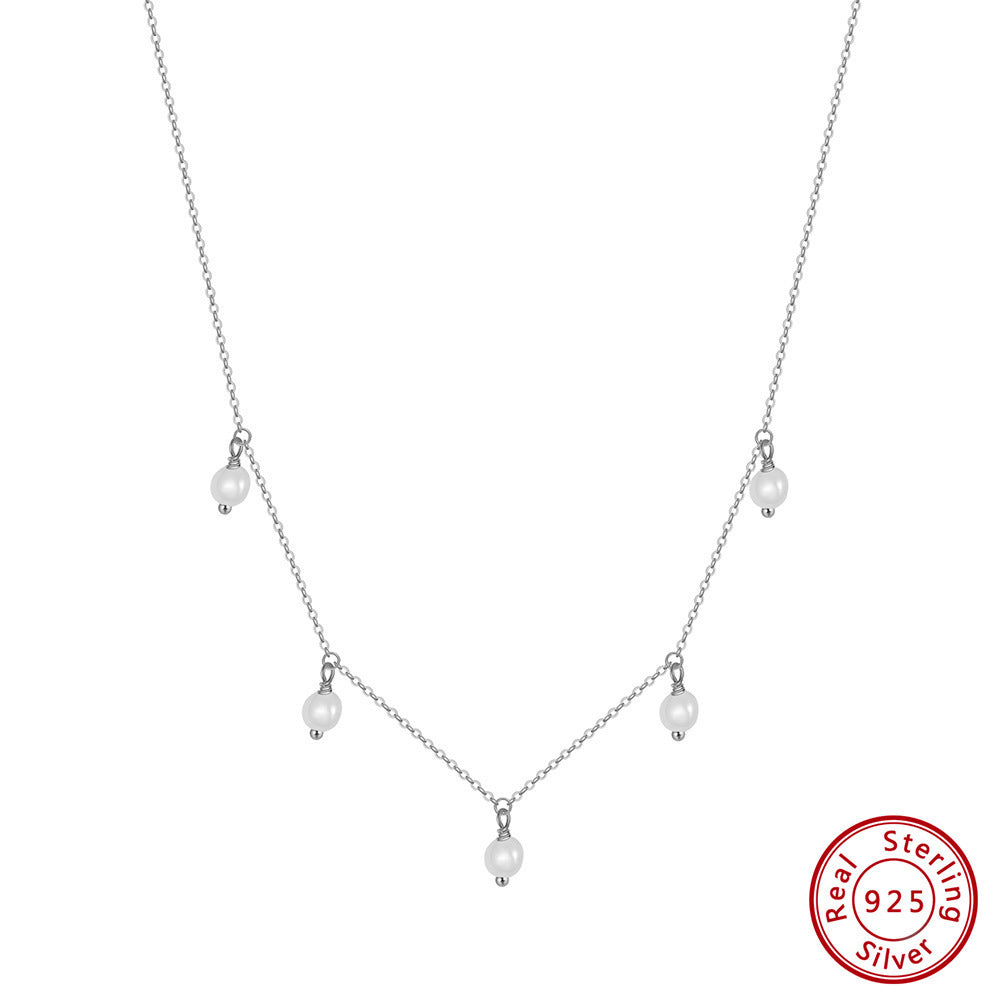 S925 Sterling Silver Necklace Natural Freshwater Pearl