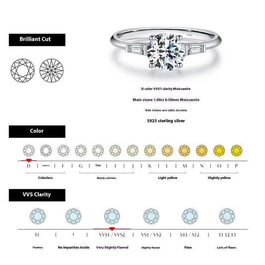 1 Karat Moissanite S925 Sterling Silver Shining Diamond-studded Ring Women