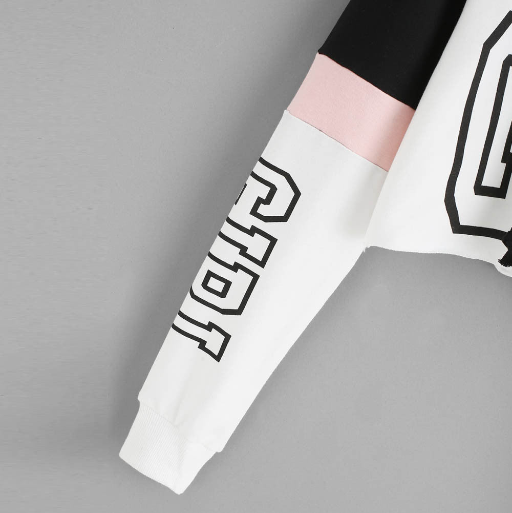 Crop Top Hoodie Sweatshirt Hoodies Women Patchwork Lett
