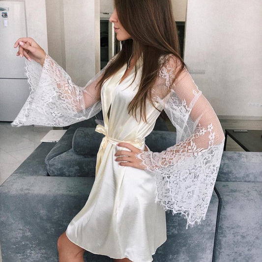 Bathrobes Lace Robe Nightgown women Sleepwear Pajamas
