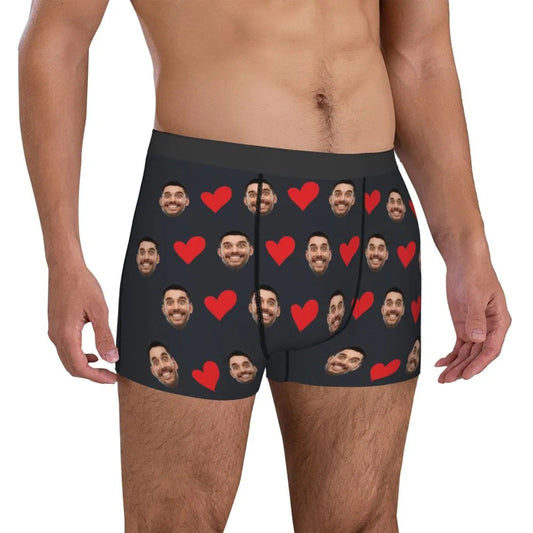 Personalized Face Photo Underwear Custom Heart Boxer Briefs Custom Men Briefs Gift For Husband - Anniversary Gift For Dad