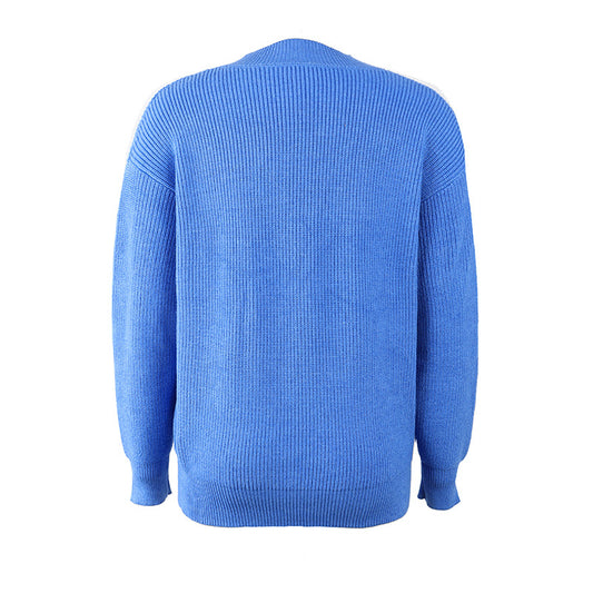 Fashion Ladies V-neck Solid Color Sweater Women