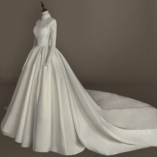 Women's Simple Mori Style Wedding Dress Long Sleeve Lace Dress