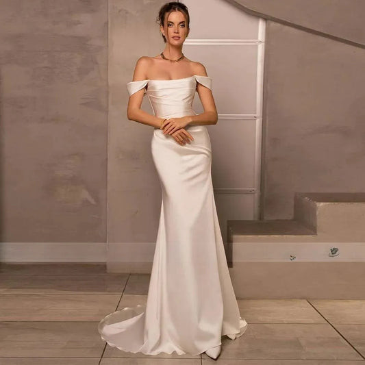 Simple Ivory Satin Mermaid Wedding Dress