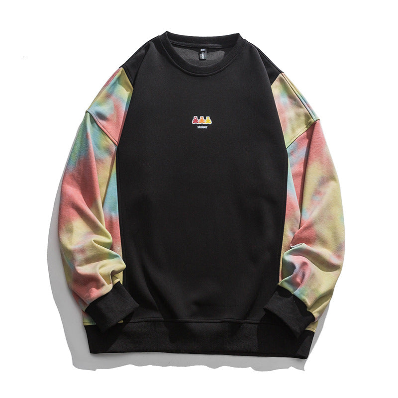 Rainbow Gradient Print Stitching Crewneck Hoodie Youth Large Size Sweatshirt Men