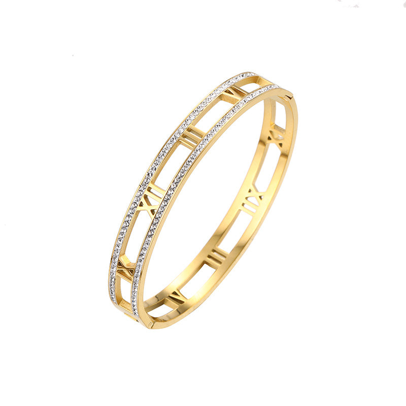 Titanium Steel Electroplated 18K Real Gold Roman Numerals Bracelet