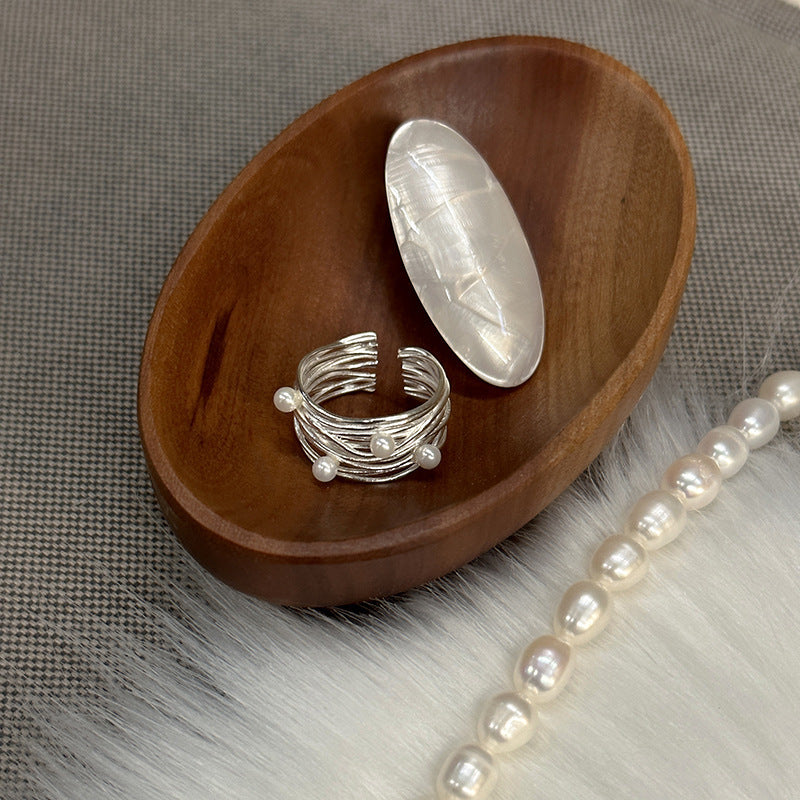 Mori Style In S925 Sterling Silver Multi-layer Winding Pearl Ring