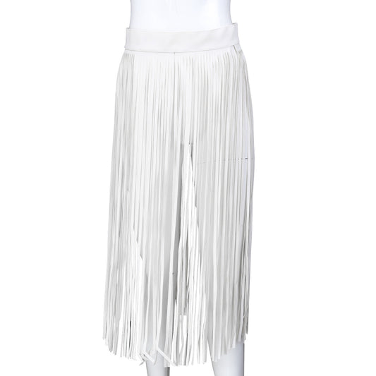 Women's Alternative Bondage Clothing Black White Leather Multiple Fringe Skirts