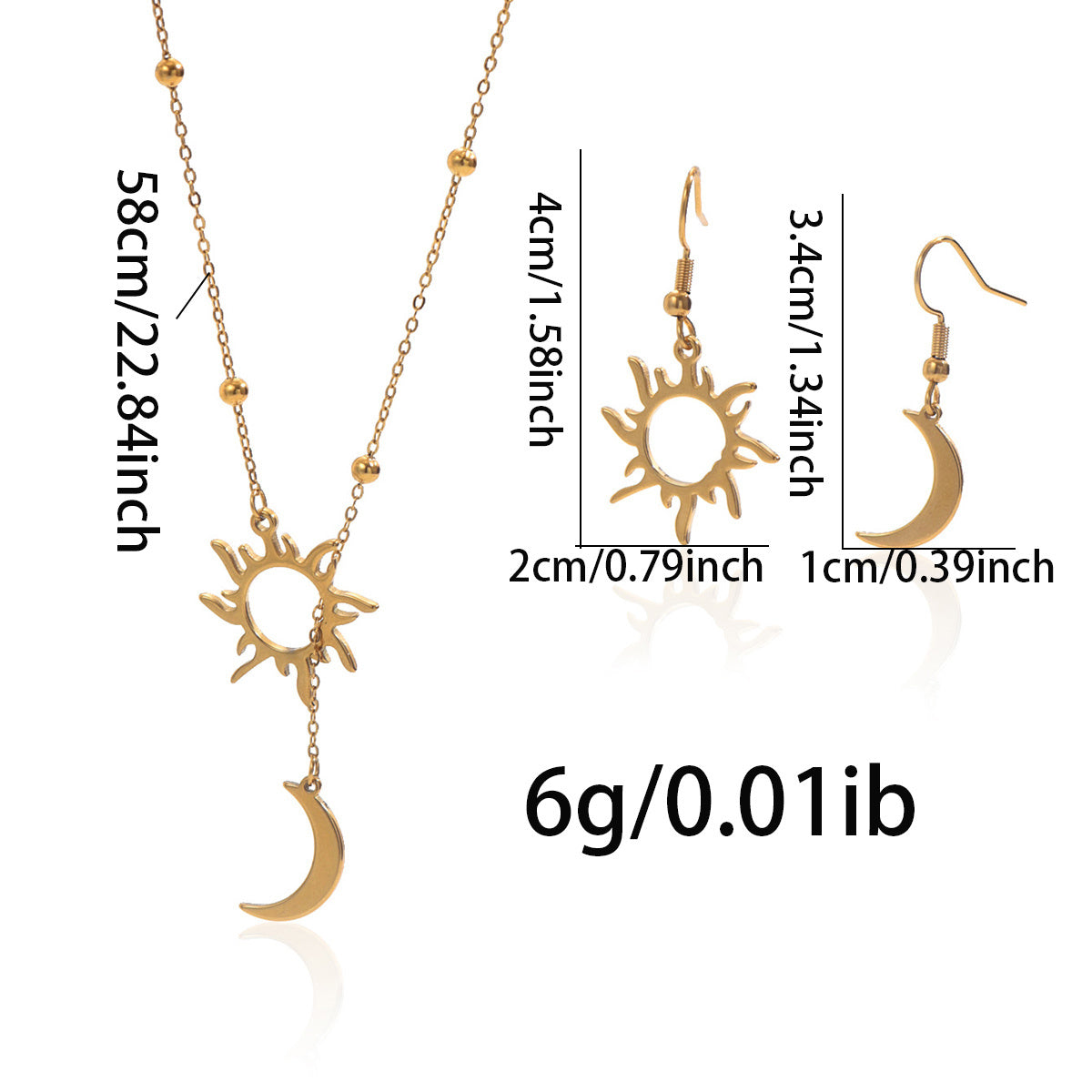 Lxalry 18K Gold Plated Sun Moon Jewelry Set Mirror Polish Hypoallergenic Necklace Earrings For Daily Evening Never Fade Luxury Gift With Celestial Symmetry