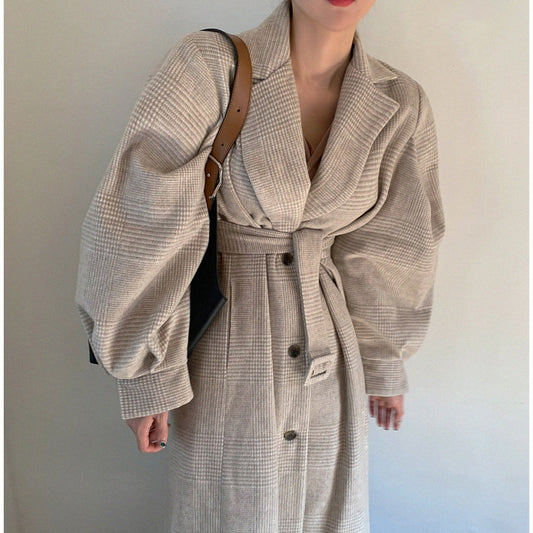 Winter Woolen Coat Women Lantern Sleeve
