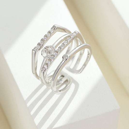 Sterling Silver Pearl Eardrop Frame Women's Multi-layer Open Ring