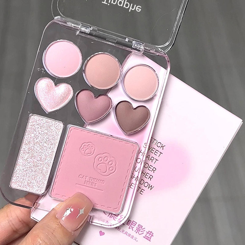 Heart Eye Shadow Plate Beads Matte Blush Highlight Integrated