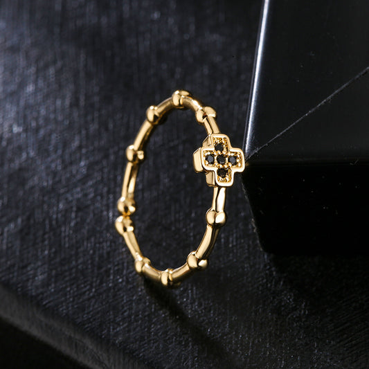 New Copper Plating 18K Gold Micro Inlaid Zircon Drop Oil Geometric Open Ring For Women