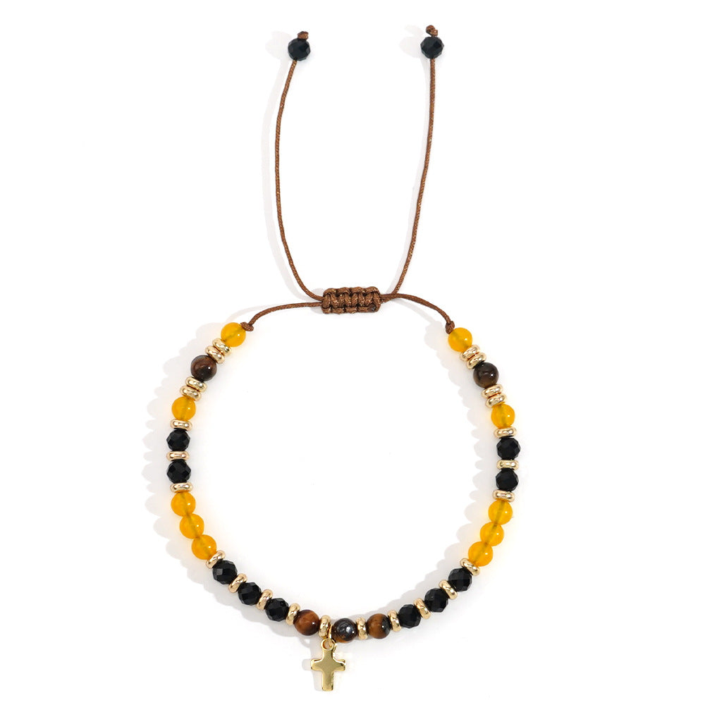 Women's Hand-woven Cross Natural Semi-precious Stone Bracelet