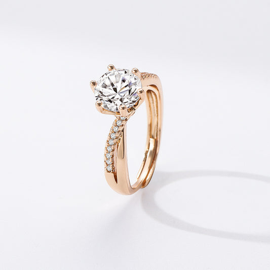 Affordable Luxury Style Champagne Gold Ring Personality Micro-inlaid Twisted Arm Six-claw