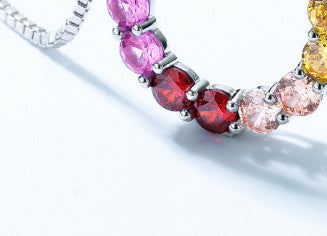 Silver Rainbow Circle Colored Gems Bracelet Color