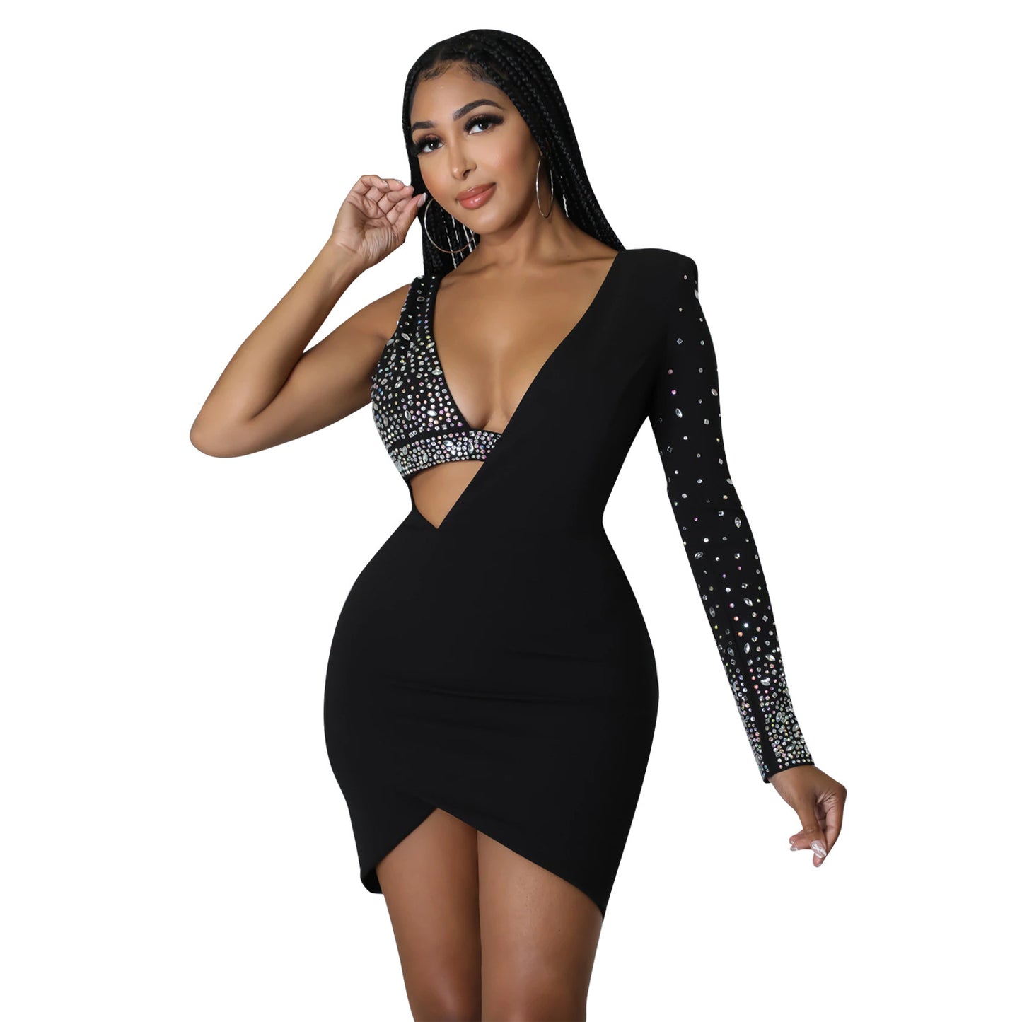 Women's Skinny Hot Diamond One Shoulder Dress