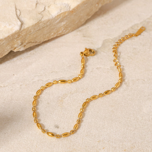 Women's Bracelet 18K Gold Oval Bead Necklace