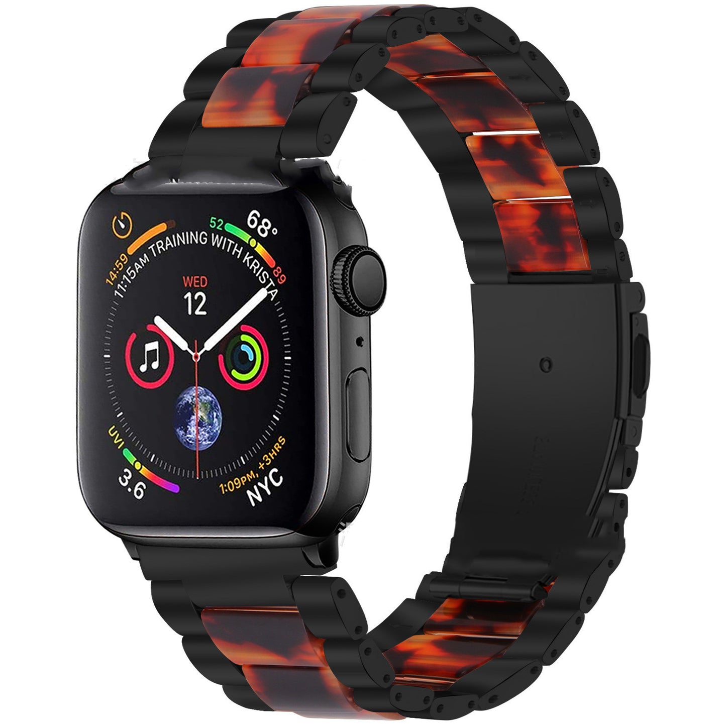 Metal Stainless Steel Resin Three Beads Watch Steel Band