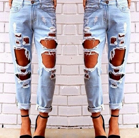 Explosion models Europe and the United States wild sexy exaggerated big hole to scratch the jeans