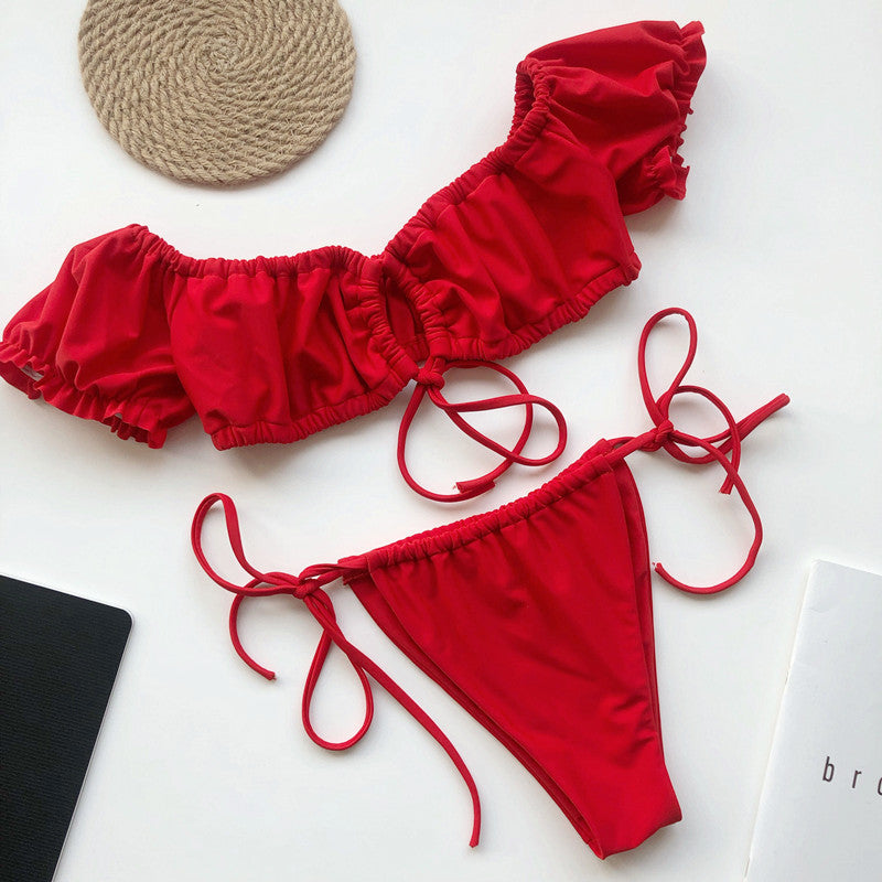 Pleated bikini new trade swimsuit with sleeves