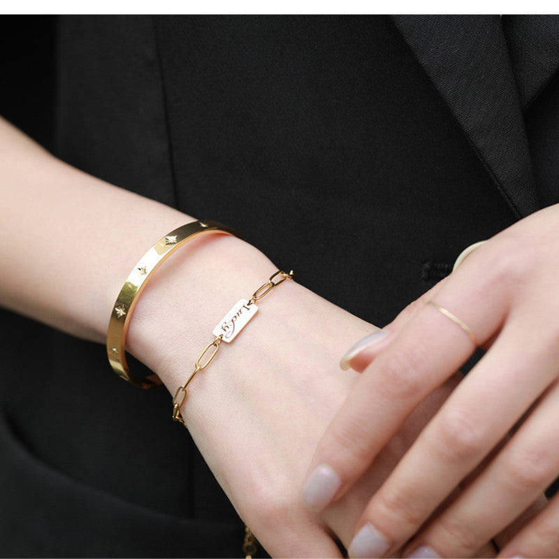 Titanium Steel Plated 18K Gold Star Bracelet
