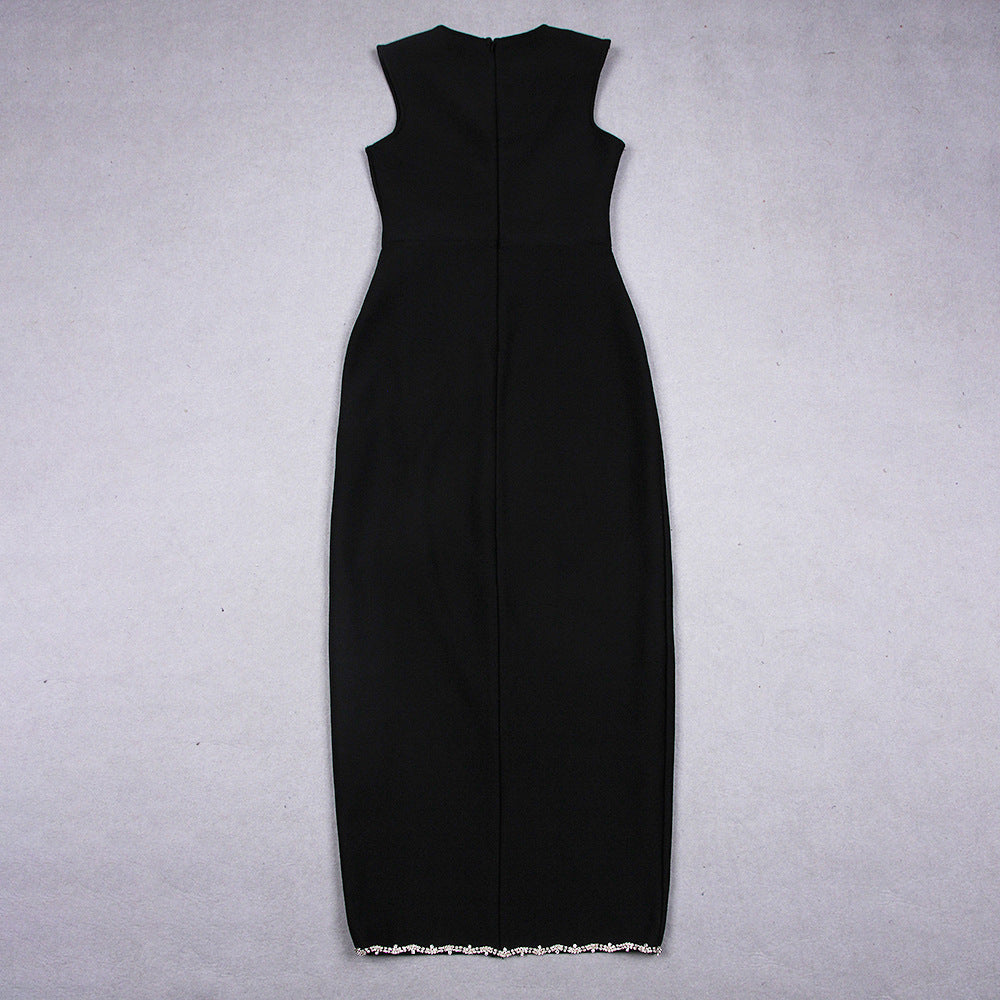 Vest Cutout Diamond Bandage Dress Evening Dress