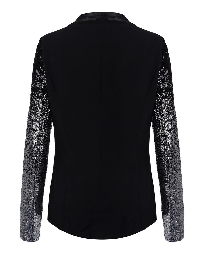 Long Sleeve Lapel Fashion Silver Black Sequin Elegant Slim Work Blazers Suit feminino