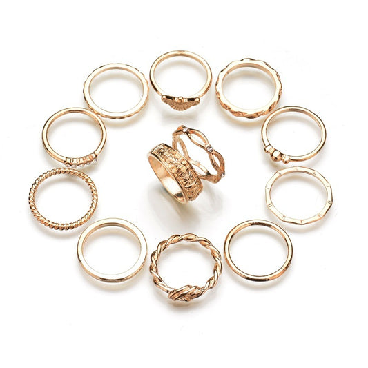 European and American fashion ring set 12-piece ring set diamond ring ring joint ring female ring