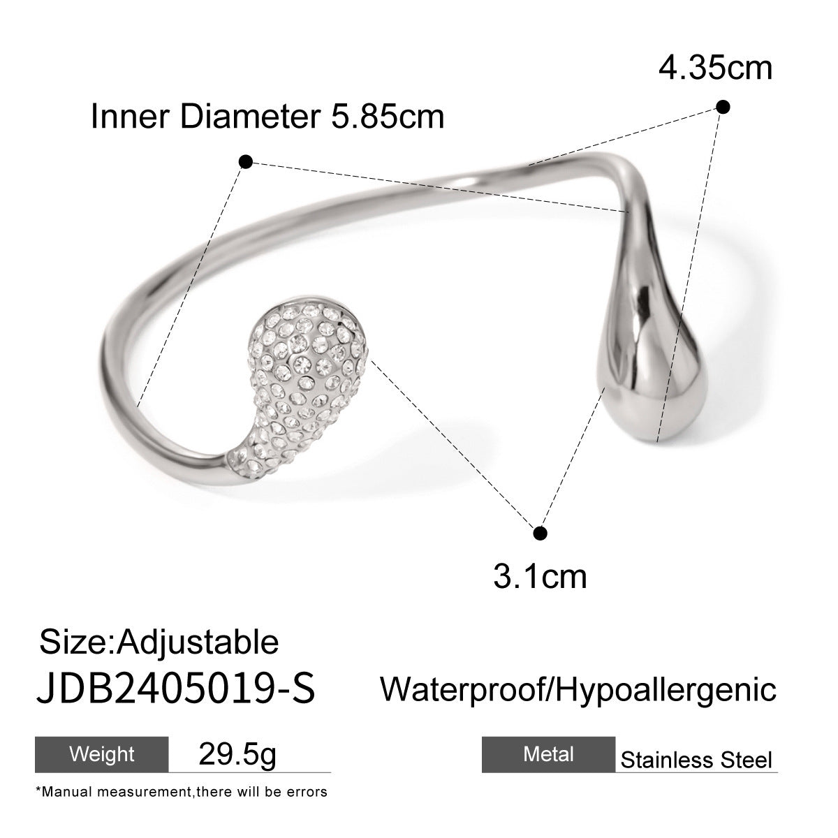 Titanium Steel Bracelet With Diamond Water Drop Does Not Fade