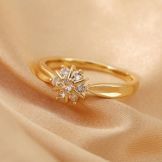Flower Rhinestone-embedded Personalized Niche Design Shank Ring