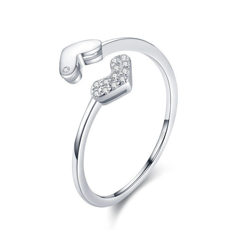 Versatile Peach Heart Love Pure Silver Ring, Women''s Adjustable Design Jewelry Ring
