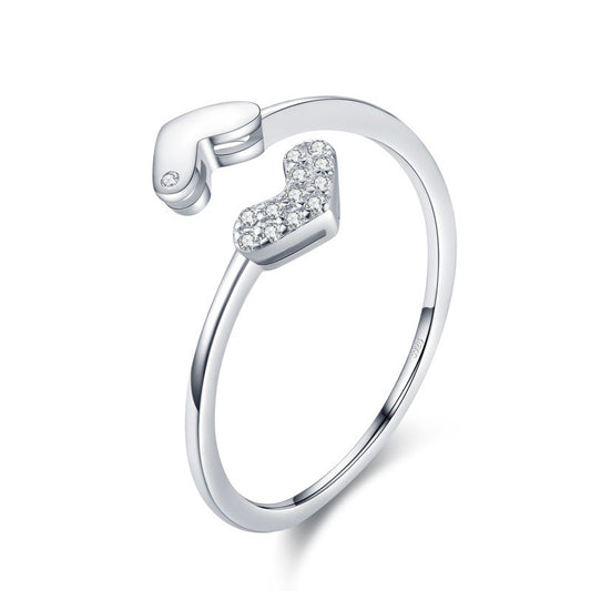 Versatile Peach Heart Love Pure Silver Ring, Women''s Adjustable Design Jewelry Ring
