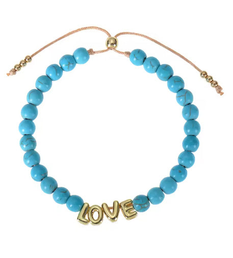 Bubble Letter Bracelet, Natural Stone Name Bracelet