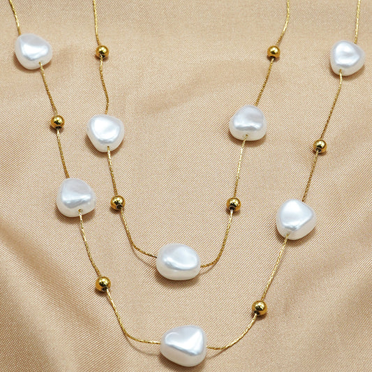 Lxalry 18K Gold Plated Pearl Studded Necklace  Stainless Steel Minimalist Jewelry For Women Lightweight Hypoallergenic Gift For Wife Mom Skin Safe Luxury For Daily  Evening Glam