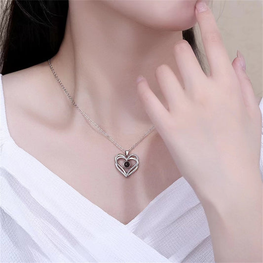 Creative Double Layered Love Set Diamond Projection Necklace