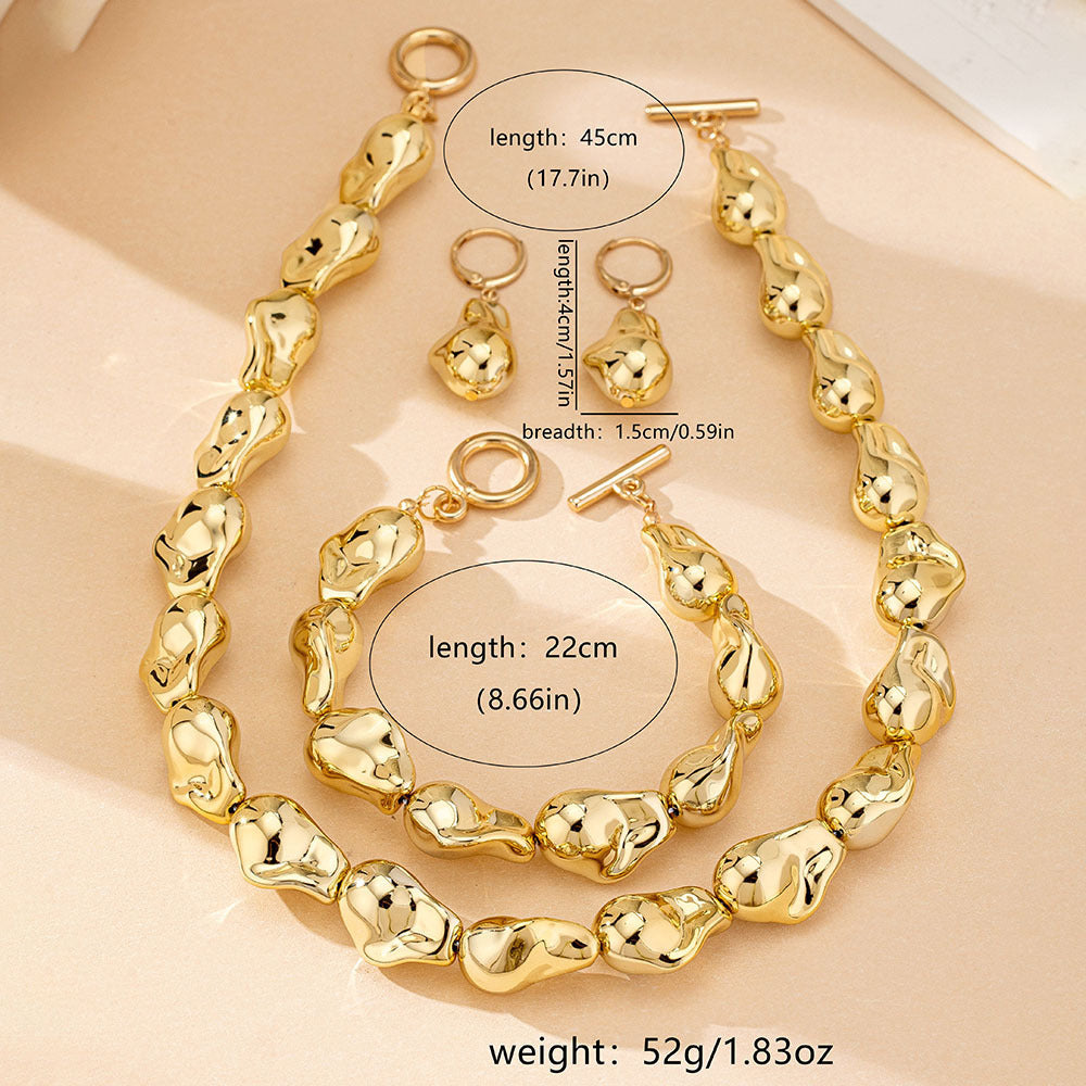 New Shaped Pearl Necklace Bracelet Ear Studs Suit Vintage