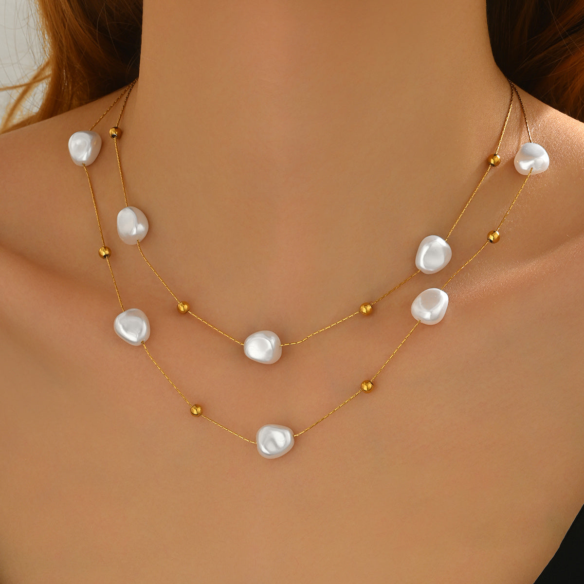 Lxalry 18K Gold Plated Pearl Studded Necklace  Stainless Steel Minimalist Jewelry For Women Lightweight Hypoallergenic Gift For Wife Mom Skin Safe Luxury For Daily  Evening Glam