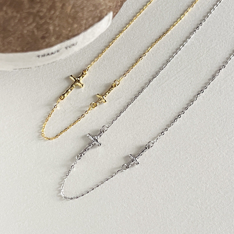 925 Sterling Silver Mini Pleated Cross Necklace