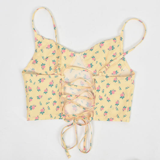 Sleeveless Floral Adjustable Camisole Super Crop Slim Top