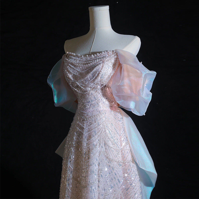 New Off-shoulder Sequined Fishtail Welcome Light Wedding Engagement Dress