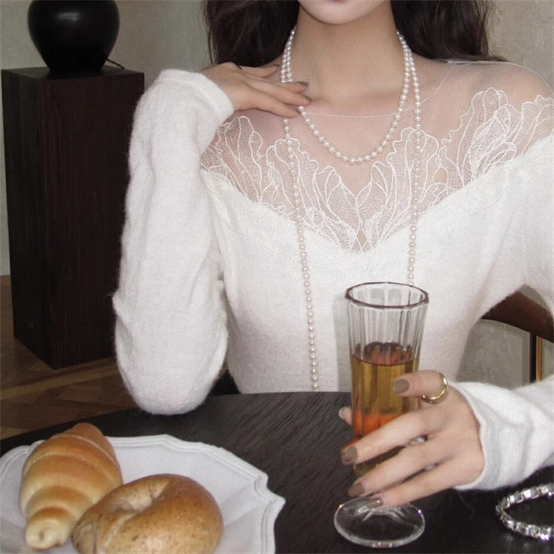 Vintage Double Deck And Multi-layer Twin Perfect Circle Long Pearl Necklace