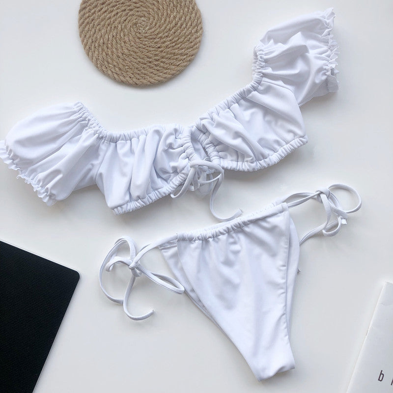 Pleated bikini new trade swimsuit with sleeves