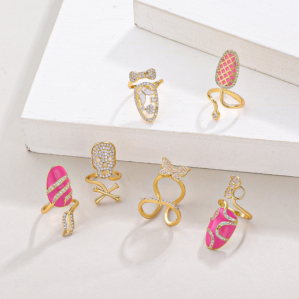 Zircon Oval Alloy Refined Personalized Dripping Nail Ring For Women