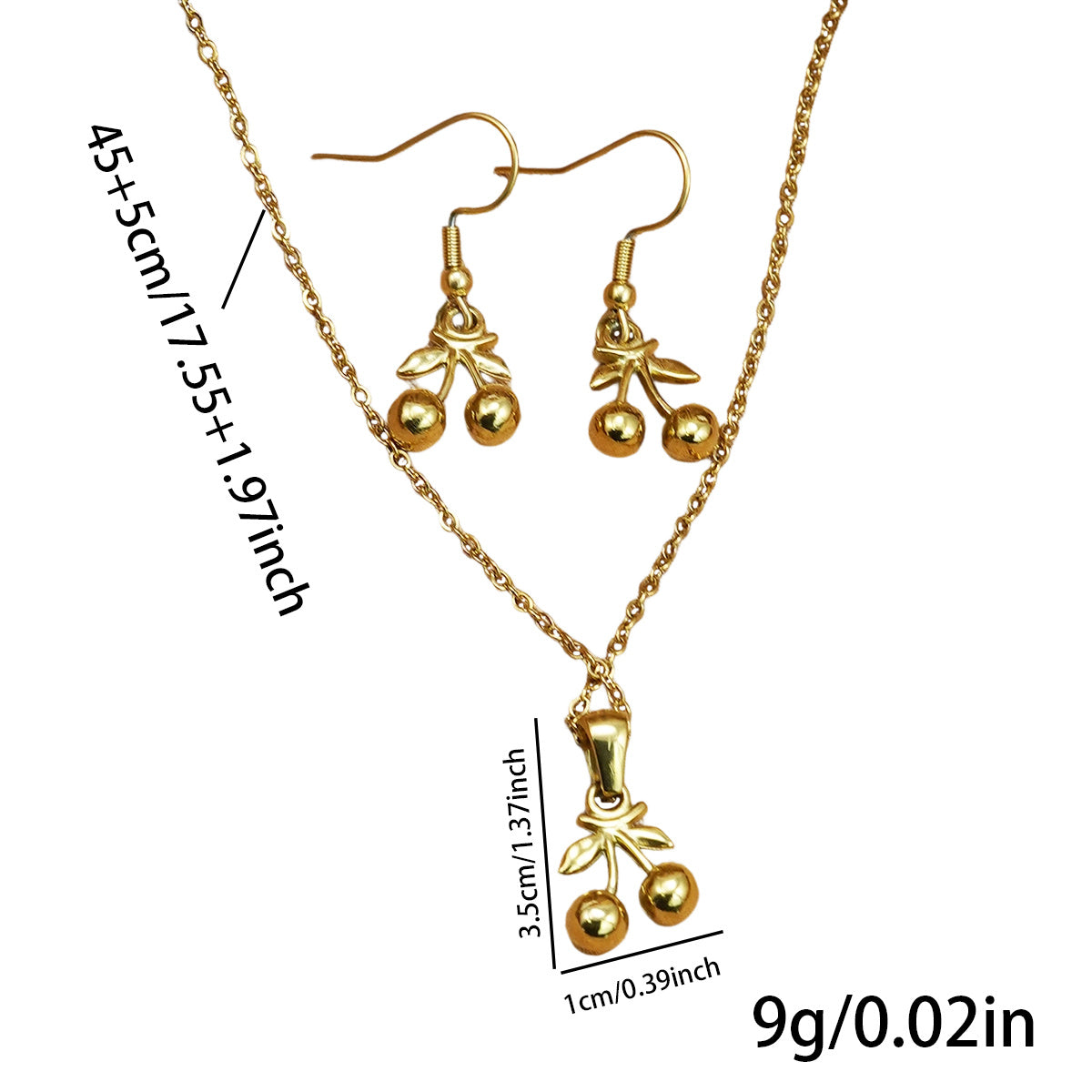 Lxalry 18K Gold Plated Cherry Mirror Jewelry Set  Hypoallergenic Skin  Safe Necklace   Drop Earrings Never Fade Adjustable Luxury Gift For  Evening Wear