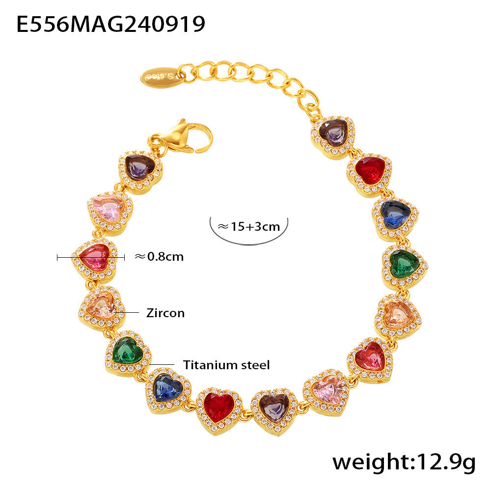 European And American Ins Style Love Shiny Zircon Stitching Bracelet Light Luxury Temperament