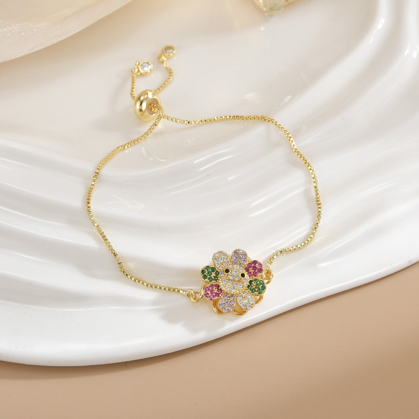 Simple Rotatable Flower Color-preserving Pure Copper Gold-plated Bracelet
