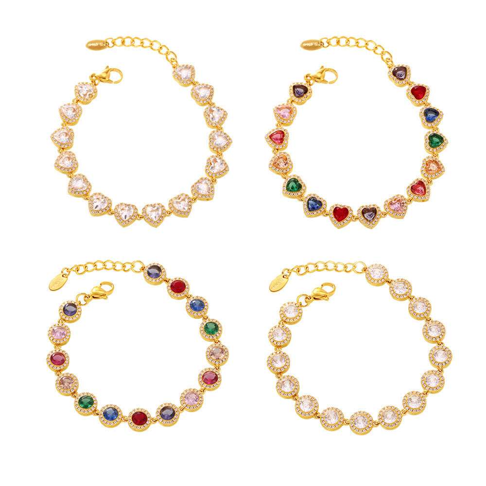 European And American Ins Style Love Shiny Zircon Stitching Bracelet Light Luxury Temperament