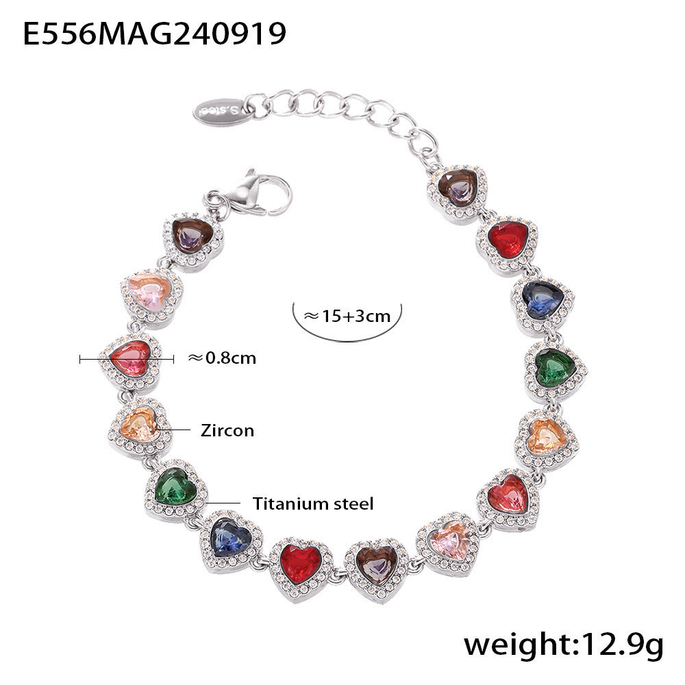 European And American Ins Style Love Shiny Zircon Stitching Bracelet Light Luxury Temperament