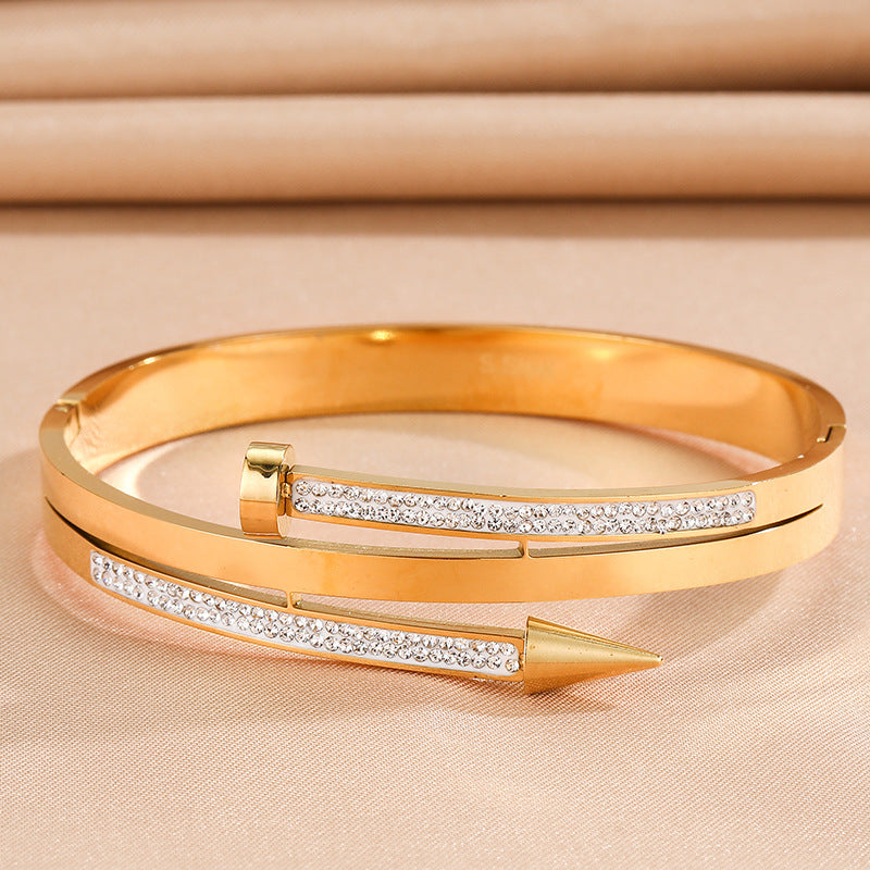 Stainless Steel Nail Rhinestone Bracelet